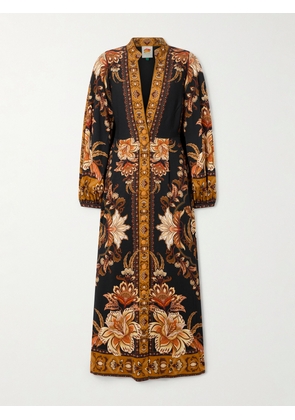 Farm Rio - Majestic Garden Pleated Floral-print Twill Maxi Dress - Black - xx small,x small,small,medium,large,x large