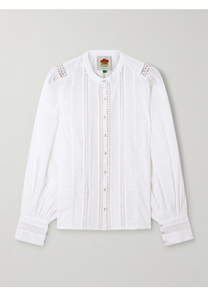 Farm Rio - Lace-trimmed Cotton Blouse - Off-white - xx small,x small,small,medium,large,x large