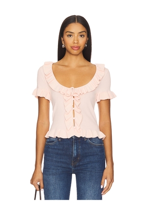 MAJORELLE Kaomi Ruffle Knit Top in Pink. Size L. Also in XS, XXS, S, M, XL.