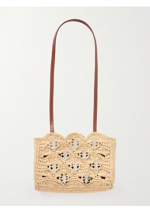 RABANNE - Sac A Man Leather-trimmed Studded Raffia Shoulder Bag - Neutrals - One size