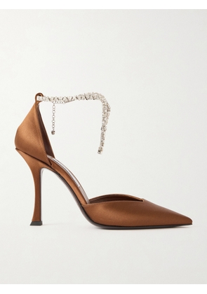 Jimmy Choo - Stevie 100 Crystal-embellished Satin Pumps - Brown - IT36,IT36.5,IT37,IT37.5,IT38,IT38.5,IT39,IT39.5,IT40,IT40.5,IT41,IT42