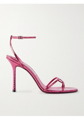 Jimmy Choo - Leo 100 Croc-effect Metallic-leather Sandals - Pink - IT36,IT36.5,IT37,IT37.5,IT38,IT38.5,IT39,IT39.5,IT40,IT40.5,IT41,IT41.5,IT42