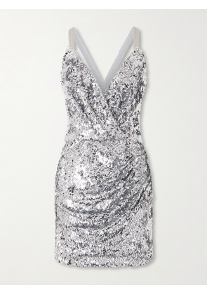 Dolce & Gabbana - Ruched Sequined Tulle Mini Dress - Silver - IT36,IT38,IT40,IT42,IT44,IT46
