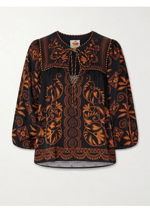 Farm Rio - Cornely Ainika Printed Voile Blouse - Black - x small,small,medium,large,x large