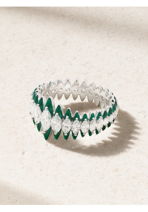 Kamyen - Marquise Coronal 18-karat White Gold, Enamel And Diamond Ring - Green - 3,4,6