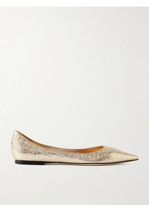 Jimmy Choo - Love Metallic Cracked-leather Ballet Flats - Gold - IT35,IT36,IT36.5,IT37,IT37.5,IT38,IT38.5,IT39,IT39.5,IT40,IT40.5,IT41,IT41.5,IT42