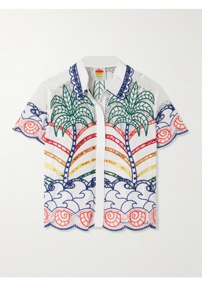 Farm Rio - Scalloped Richilieu Cotton Shirt - White - x small,small,medium,large,x large