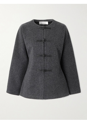 RÓHE - Leather-trimmed Wool Cardigan - Gray - FR 34,FR 36,FR 38,FR 40,FR 42,FR 44