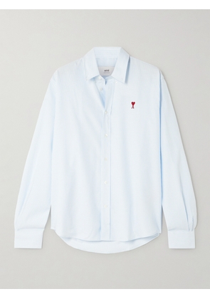 AMI PARIS - Embroidered Striped Cotton Oxford Shirt - Blue - xx small,x small,small,medium,large,x large,xx large