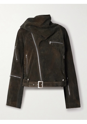 Rick Owens - Scarf-detailed Suede Biker Jacket - Gray - One size