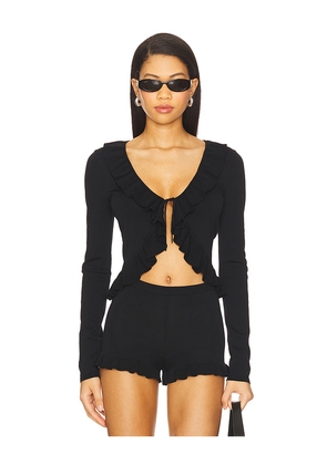 MAJORELLE Layilah Ruffle Cardigan in Black. Size L. Also in XS, XXS, S, M, XL.