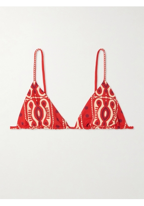 Johanna Ortiz - Konibo Embellished Printed Triangle Bikini Top - Red - x small,small,medium,large,x large