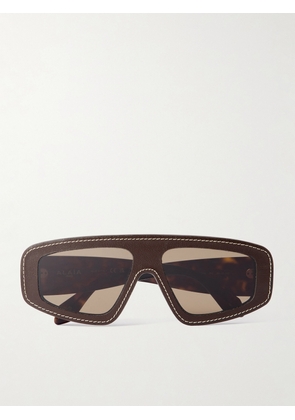 Alaïa - Mask D-frame Leather And Tortoiseshell Acetate Sunglasses - One size
