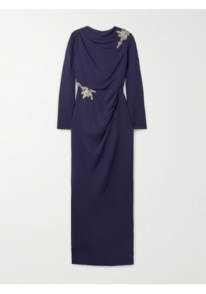 Erdem - Draped Embellished Appliquéd Crepe Gown - Blue - UK 6,UK 8,UK 10,UK 12,UK 14,UK 16