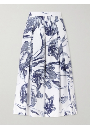Erdem - Pleated Floral-print Cotton-poplin Midi Skirt - Ivory - UK 4,UK 6,UK 8,UK 10,UK 12,UK 14,UK 16