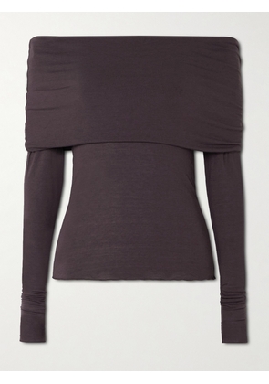 SKIMS - Sheer Modal-blend Off-shoulder Long-sleeve Top - Phoenix - Brown - XXS,XS,S,M,L,XL,2XL,3XL,4XL