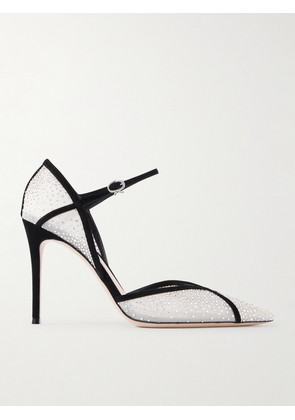 Gianvito Rossi - 95 Suede-trimmed Crystal-embellished Mesh Pumps - Silver - IT36,IT36.5,IT37,IT37.5,IT38,IT38.5,IT39,IT39.5,IT40,IT40.5,IT41,IT41.5,IT42