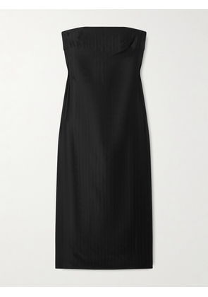 Loulou de Saison - Giulia Strapless Paneled Satin Midi Dress - Black - x small,small,medium,large,x large