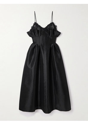 Kika Vargas - Theresa Lace-trimmed Pleated Taffeta Midi Dress - Black - US0,US2,US4,US6,US8,US10,US12