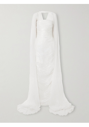 Marmar Halim - Cape-effect Metallic Plissé-taffeta Gown - White - EU 32,EU 34,EU 36,EU 38,EU 40,EU 42,EU 44