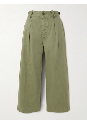 RRL - Kyle Pleated Herringone Cotton Wide-leg Pants - Green - 25,26,27,28,29,30,31
