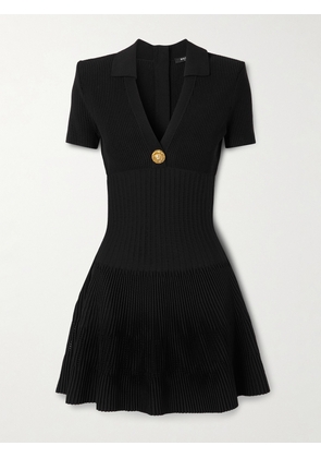Balmain - Button-embellished Ribbed Knit Mini Dress - Black - FR 34,FR 36,FR 38,FR 40,FR 42