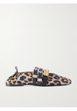 GANNI - Sue Triple Embellished Leopard-print Flocked Denim Ballet Flats - Animal print - IT36,IT37,IT38,IT39,IT40,IT41,IT42