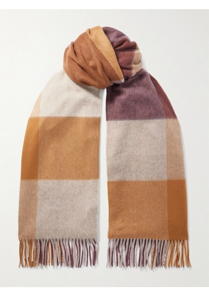 Johnstons of Elgin - Fringed Checked Cashmere Scarf - Brown - One size