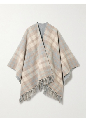 Johnstons of Elgin - Reversible Fringed Checked Wool Cape - Neutrals - One size