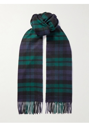Johnstons of Elgin - Fringed Checked Cashmere Scarf - Green - One size