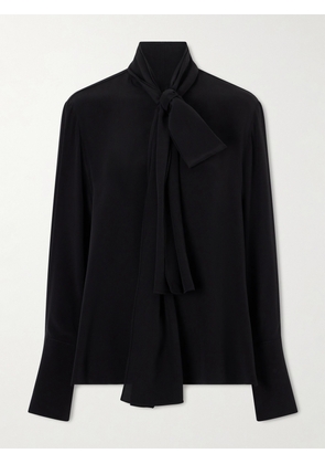 Another Tomorrow - Pussy-bow Silk Crepe De Chine Blouse - Black - IT36,IT38,IT40,IT42,IT44,IT46