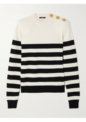 Balmain - Embellished Striped Knitted Sweater - White - FR 34,FR 36,FR 38,FR 40,FR 42