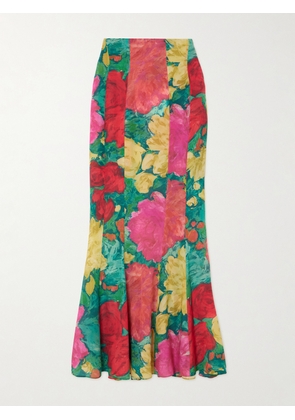 Balmain - Paneled Floral-print Silk Maxi Skirt - Pink - FR 34,FR 36,FR 38,FR 40