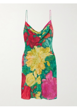 Balmain - Draped Floral-print Silk Mini Dress - Pink - FR 34,FR 36,FR 38,FR 40,FR 42