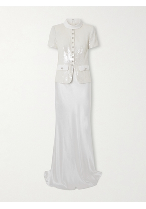 Self-Portrait - Embellished Satin Maxi Dress - White - UK 4,UK 6,UK 8,UK 10,UK 12,UK 14,UK 16,UK 18