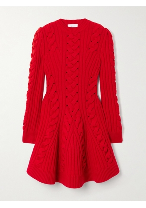 MCQUEEN - Ribbed And Cable-knit Wool And Cashmere-blend Mini Dress - Red - M,L,XL