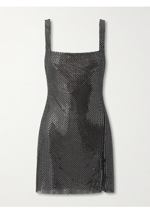 Self-Portrait - Crystal-embellished Stretch-mesh Mini Dress - Gray - UK 4,UK 6,UK 8,UK 10,UK 12,UK 14,UK 16
