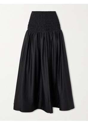 Self-Portrait - Shirred Cotton-sateen Midi Skirt - Black - UK 4,UK 6,UK 8,UK 10,UK 12,UK 14,UK 16