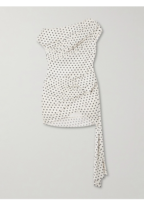 Self-Portrait - Tie-side Asymmetric Polka-dot Satin-crepe Mini Dress - Cream - UK 4,UK 6,UK 8,UK 10,UK 12,UK 14,UK 16