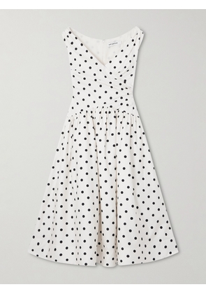 Self-Portrait - Wrap-effect Gathered Polka-dot Cotton-poplin Midi Dress - Cream - UK 4,UK 6,UK 8,UK 10,UK 12,UK 14,UK 16