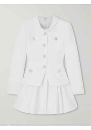 Self-Portrait - Layered Crystal-embellished Bouclé-tweed Mini Dress - Cream - UK 4,UK 6,UK 8,UK 10,UK 12,UK 14,UK 16