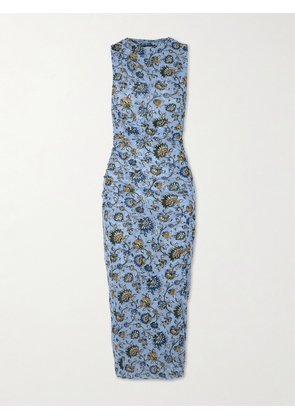 Veronica Beard - Sylviani Ruched Floral-print Stretch-tulle Midi Dress - Blue - x small,small,medium,large,x large