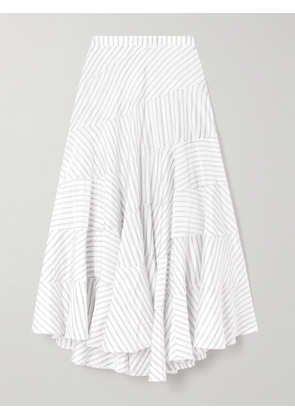 Tory Burch - Asymmetric Tiered Striped Woven Midi Skirt - White - US2,US4,US6,US8,US10