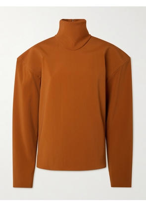 SAINT LAURENT - Stretch-satin Turtleneck Blouse - Brown - FR 34,FR 36