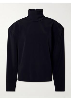 SAINT LAURENT - Turtleneck Stretch-satin Blouse - Blue - FR 34,FR 36