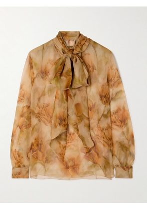 SAINT LAURENT - Pussy-bow Floral-print Silk-mousseline Blouse - Brown - FR 34,FR 36
