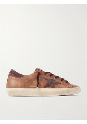Golden Goose - Super-star Distressed Suede-trimmed Leather Sneakers - Brown - IT35,IT36,IT37,IT38,IT39,IT40,IT41,IT42