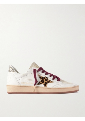 Golden Goose - Ball Star Distressed Glittered Calf Hair And Suede-trimmed Leather Sneakers - White - IT35,IT36,IT37,IT38,IT39,IT40,IT41,IT42
