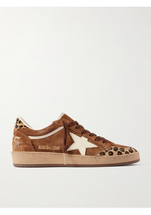 Golden Goose - Ball Star Distressed Leather And Calf Hair-trimmed Suede Sneakers - Brown - IT35,IT36,IT37,IT38,IT39,IT40,IT41,IT42
