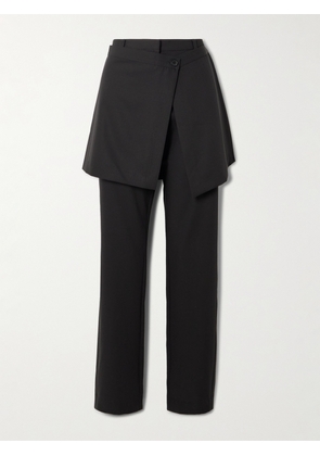 ST. AGNI - Layered Wool Straight-leg Pants - Black - xx small,x small,small,medium,large,x large